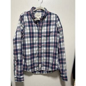 Abercrombie & Fitch Red Blue White Plaid Long Sleeve Buttoned Shirt Size Large